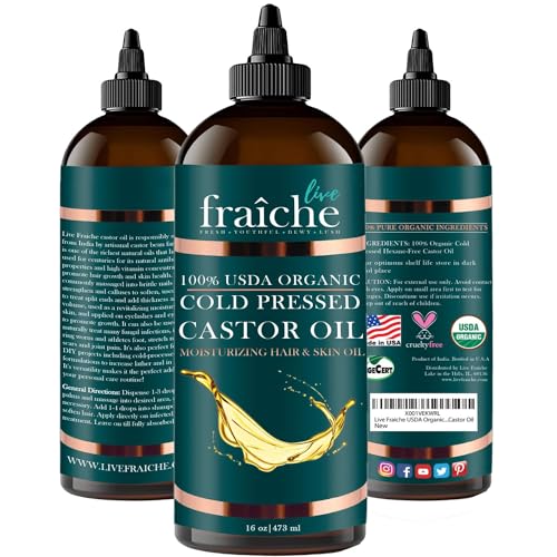 Live Fraiche Organic Castor Oil - Promotes Hair Growth, Moisturizes Skin, Hexane Free - 16oz