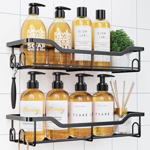 Vacplus Shower Caddy - Corner Organizer with Hooks, Rustproof Steel, No-Drill Storage Solution