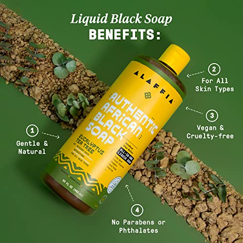 Alaffia Authentic African Black Soap Body Wash - Detoxifying, Moisturizing Shea Butter - 32 Fl Oz