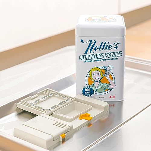 Nellie's Dishwasher Powder - Tough on Grease, Plant-Based Ingredients, 100 Scoop Tin