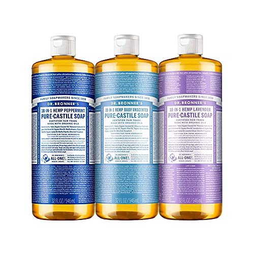 Dr. Bronner's Body Soap Variety Pack - Organic Ingredients, Versatile Uses - 32oz (3-Pack)