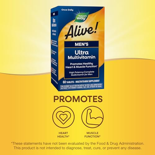 Nature's Way Alive! Men's Daily Ultra Multivitamin - Supports Heart & Muscle Health - 60 Tablets