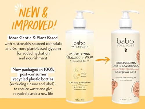 Babo Botanicals Baby Shampoo & Body Wash - Nourishes Dry/Sensitive Skin, Vegan - 16 Fl Oz