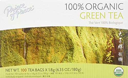 Prince of Peace Organic Green Tea - Lower Caffeine, Herbal Benefits - 100 Tea Bags