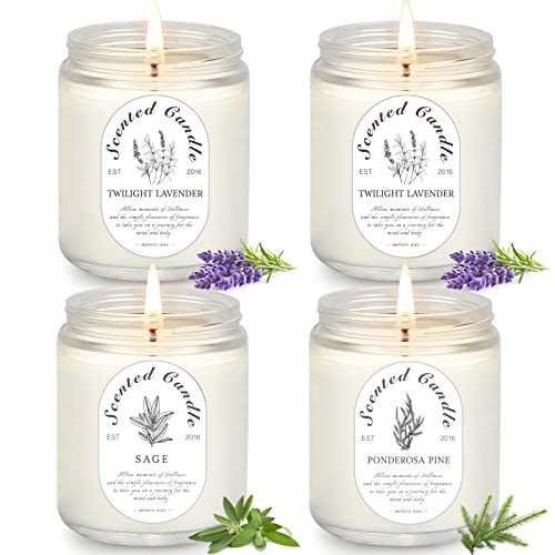 Lavender Scented Candle Set - 200 Hours of Relaxation, Natural Soy Wax, Recyclable Jars - 4 Pack