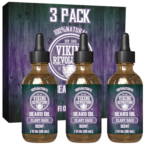 Viking Revolution Beard Oil - Softens, Tames & Moisturizes - Natural Argan & Jojoba Blend, 3 Pack