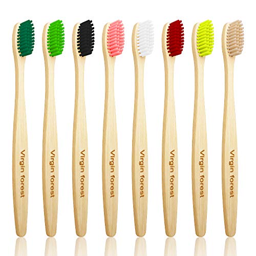 Virgin Forest Bamboo Toothbrush - Medium Bristle, Biodegradable, 8 Color Set for Sensitive Gums