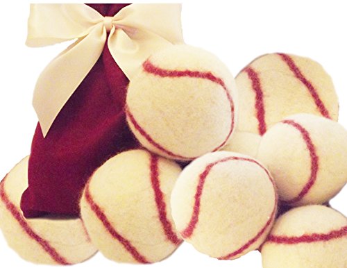 Wool Dryer Balls 6 Pack - Natural Fabric Softener, Reduces Wrinkles & Static - Baseball Design