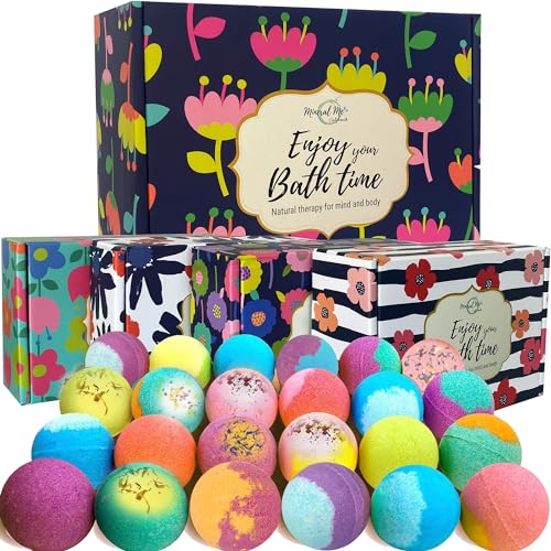 Luxurious Bath Bomb Gift Set - 24 Natural Aromatherapy Fizzies with Shea Butter - 4 Boxes