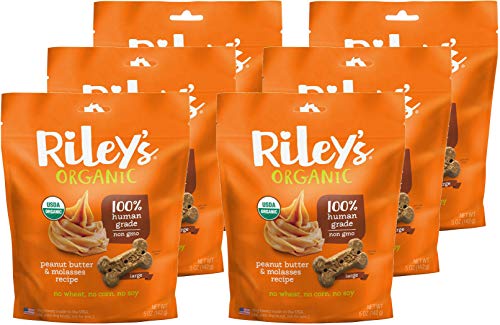 Riley's Organics Dog Treats - USDA Organic, Non-GMO, Healthy Coat Support - 5oz, 6 Pack