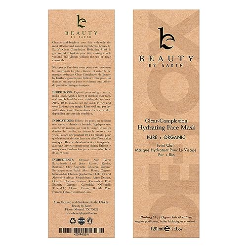 Beauty by Earth Hydrating Face Mask - Moisturizes, Clears Pores, Organic Ingredients - 4oz