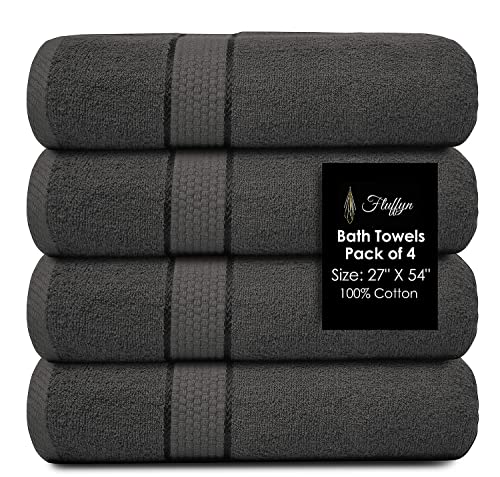 Fluffyn 100% Cotton Bath Towel Set - Super Soft, Highly Absorbent, Oeko-Tex Certified - Set of 4