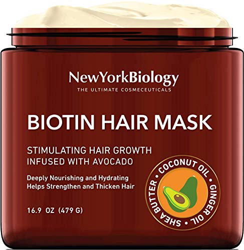 New York Biology Biotin Hair Mask - Restores Dry, Damaged Hair, Avocado Infusion - 16.9 Fl Oz