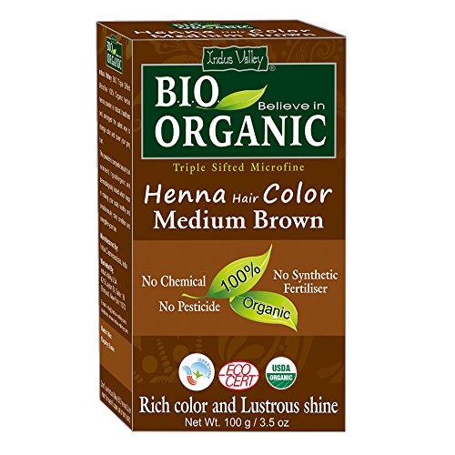 Indus Valley Bio Organic Hair Dye - 100% Gray Coverage, Vegan, USDA Certified - Medium Brown 100g