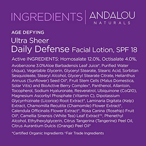 Andalou Naturals Daily Defense Facial Lotion - Hydrating SPF 18 with Antioxidants - 2.7oz