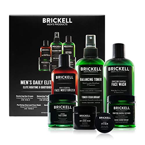 Brickell Men's Daily Elite Face Care Set - Cleanses, Moisturizes, Anti-Aging - 7 Essential Products