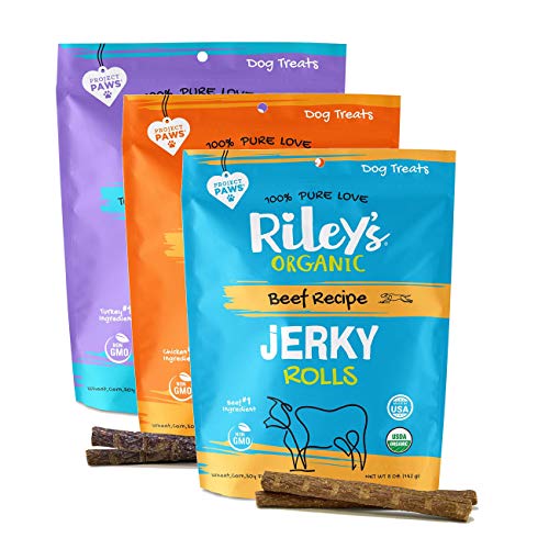 Riley's Organics Jerky Rolls Dog Treats - USDA Organic, Non-GMO, 3 Flavors Variety Pack