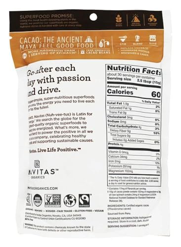 Navitas Organics Cacao Powder - Antioxidant-Rich Superfood, USDA Organic, Non-GMO - 16oz