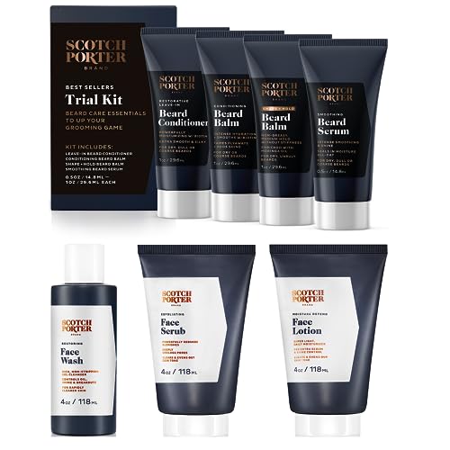 Scotch Porter Men's Grooming Set - Hydrates Beard & Face, Vegan Ingredients - 4-Piece Kit