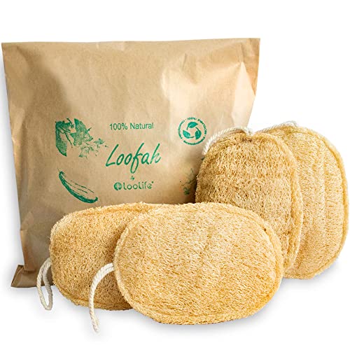 Natural Loofah Exfoliating Sponge - Gentle Dead Skin Removal, Hypoallergenic, 4-Pack