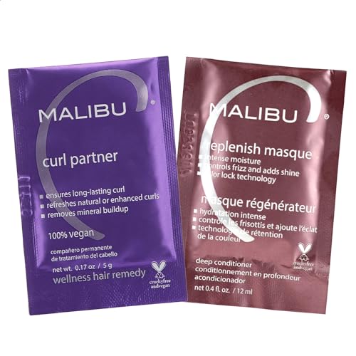 Malibu C Hair Care Set - Revitalizes Curls, Restores Shine & Bounce - 2 Remedy Packets