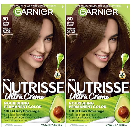 Garnier Hair Color Nutrisse - 100% Gray Coverage, Nourishing Oils, Vegan - 50 Medium Brown (Truffle)