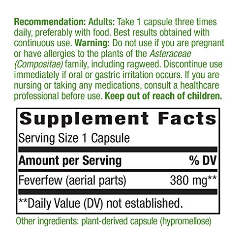 Nature's Way Feverfew Herbal Supplement - Supports Blood Vessel Relaxation, Non-GMO - 180 Vegan Caps