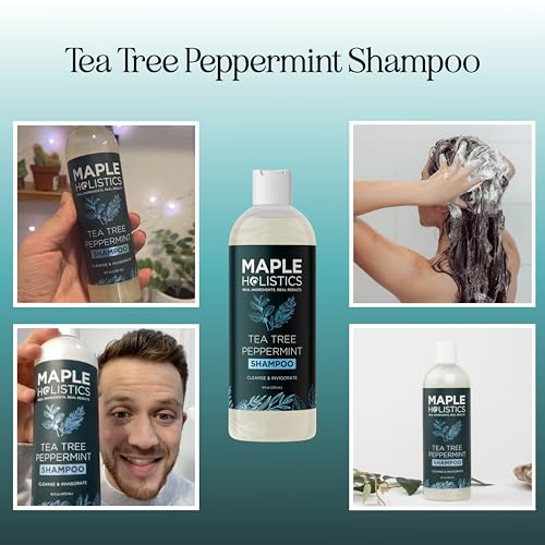 Maple Holistics Rosemary Tea Tree Shampoo - Clarifies Dry Scalp, Deep Cleansing - 8oz