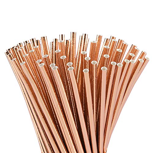 ALINK Drinking Straw Set - Biodegradable, Sturdy Rose Gold Foil for Celebrations - 100 Pack