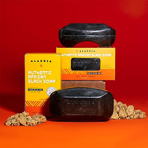 Alaffia Authentic African Black Soap Bar - Deep Cleansing, Natural Ingredients - 8 Oz, Pack of 2