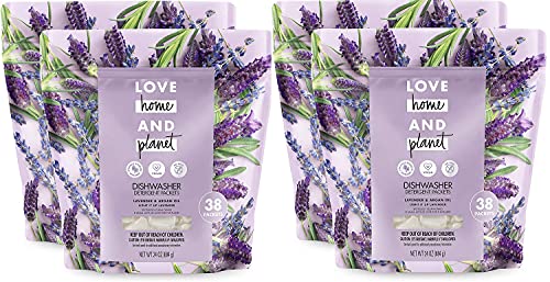 Love Home and Planet Dishwasher Detergent - Tough on Grease, Lavender & Argan Oil, 38 Pack