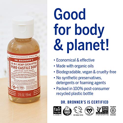 Dr. Bronner's Pure-Castile Liquid Soap - Organic Oils, Fair Trade, Versatile Uses - 2oz