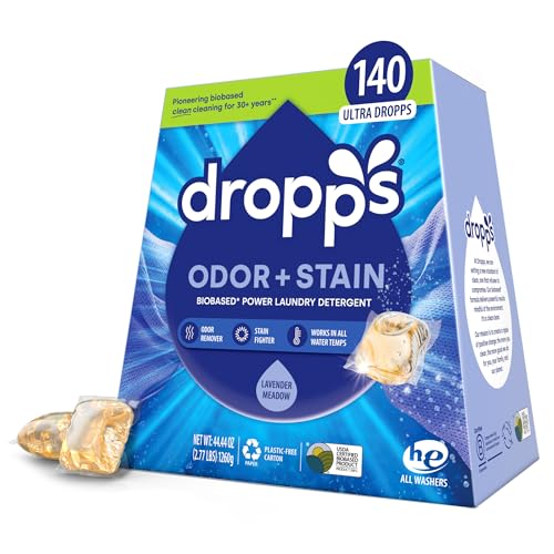 Dropps Laundry Detergent Pods - Stain Removal & Odor Neutralization, Lavender Scent - 140 Count