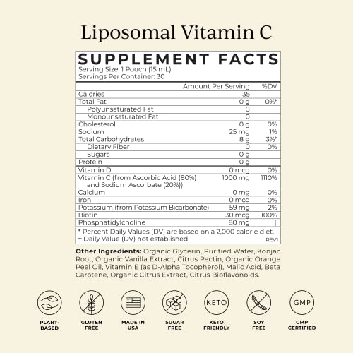 CYMBIOTIKA Liposomal Vitamin C Packets - Immune Support & Collagen Boost, Citrus Vanilla - 30ct