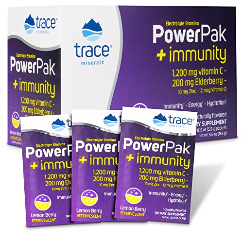 Trace Minerals Hydration Powder Packets - Electrolytes & Immunity Boost, Fizzy Lemon Berry - 30 Pack