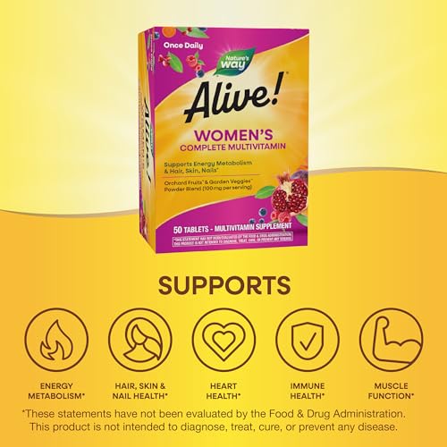 Nature's Way Alive! Women's Multivitamin - Supports Energy, Hair, Skin & Nails - 50 Tablets