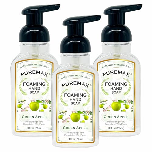 Puremax Foaming Hand Soap - Nourishing Green Apple Scent, Plant-Based Ingredients - 10oz (Pack of 3)