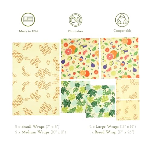 Bee's Wrap Reusable Beeswax Food Wraps - Natural Alternative to Plastic, 7 Assorted Sizes