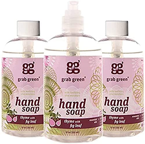 Grab Green Hand Soap - Moisturizing Aloe Formula, Natural Thyme & Fig Leaf Scent - 3 x 12oz