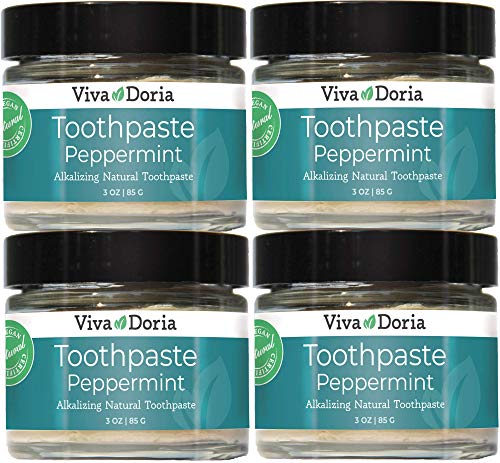 Viva Doria Natural Toothpaste - Refreshes Mouth, Healthy Teeth & Gums - Peppermint, 3oz Glass Jar