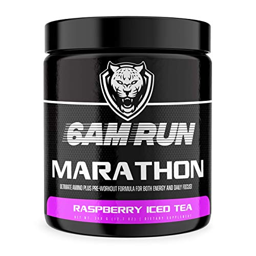 6AM Run Marathon Pre-Workout Powder - Boosts Stamina, All Natural, Keto, Vegan - Raspberry Iced Tea