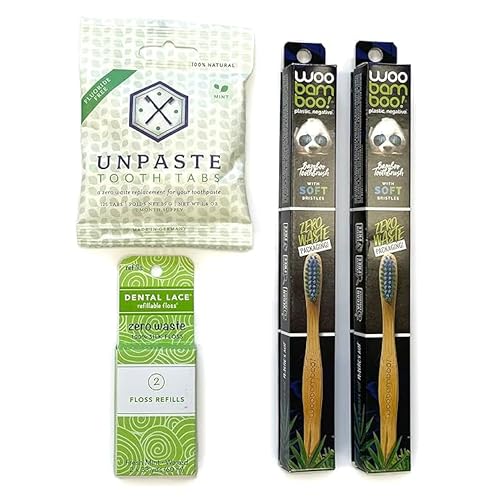 MightyNest Oral Care Set - Fluoride-Free Toothpaste Tabs, Bamboo Brushes, Natural Floss - 4pcs