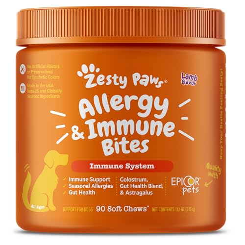 Zesty Paws Dog Allergy Relief - Supports Immune & Digestive Health, Lamb Flavor - 90 Soft Chews