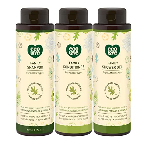 ecoLove 3-in-1 Shampoo, Conditioner & Body Wash - Nourishing Organic Cucumber Extract - 12oz