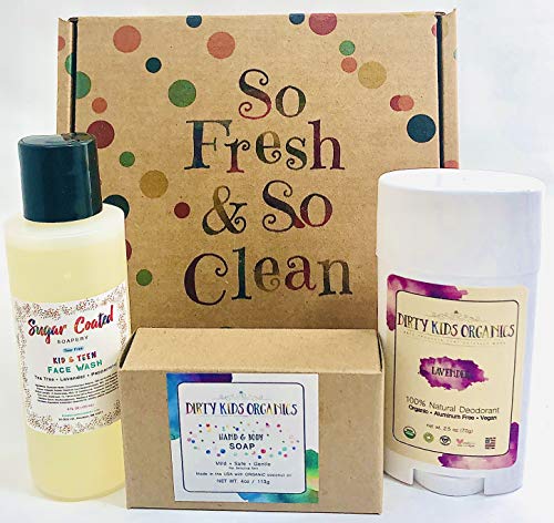 Organic Kids Daily Hygiene Kit - Gentle Deodorant, Tear-Free Face Wash, Bar Soap - Lavender