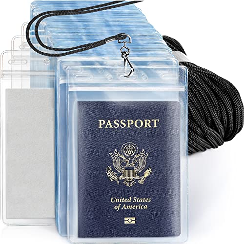 EcoEarth ID Badge Holder Set - Waterproof, Durable, 10 Pack with Soft Black Lanyards - 4x6 Inch