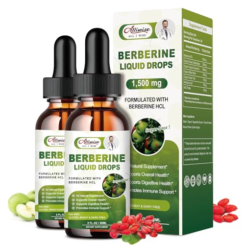 Alliwise Berberine Liquid Drops - Boost Immunity & Digestion, Vegan, Apple Flavor - 4 Fl Oz