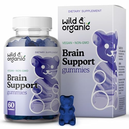 Wild & Organic Brain Support Gummies - Focus with Ashwagandha & Ginkgo Biloba - 60 Vegan Gummies