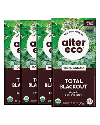 Alter Eco Dark Chocolate Bars - Pure Cocoa, Fair Trade, Organic, Non-GMO - 4-Pack Total Blackout