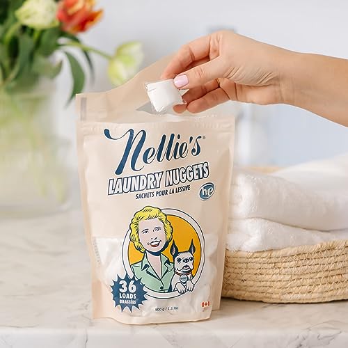 Nellie's Laundry Nuggets - Plant-Based Detergent Pods for Gentle Cleaning, 36 Loads